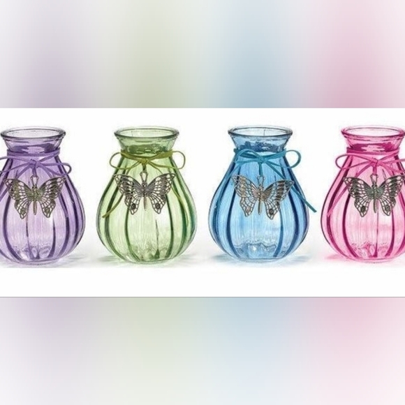 Green Glass Bulb Vase with Silver Butterfly Blinger - Picture 2 of 7